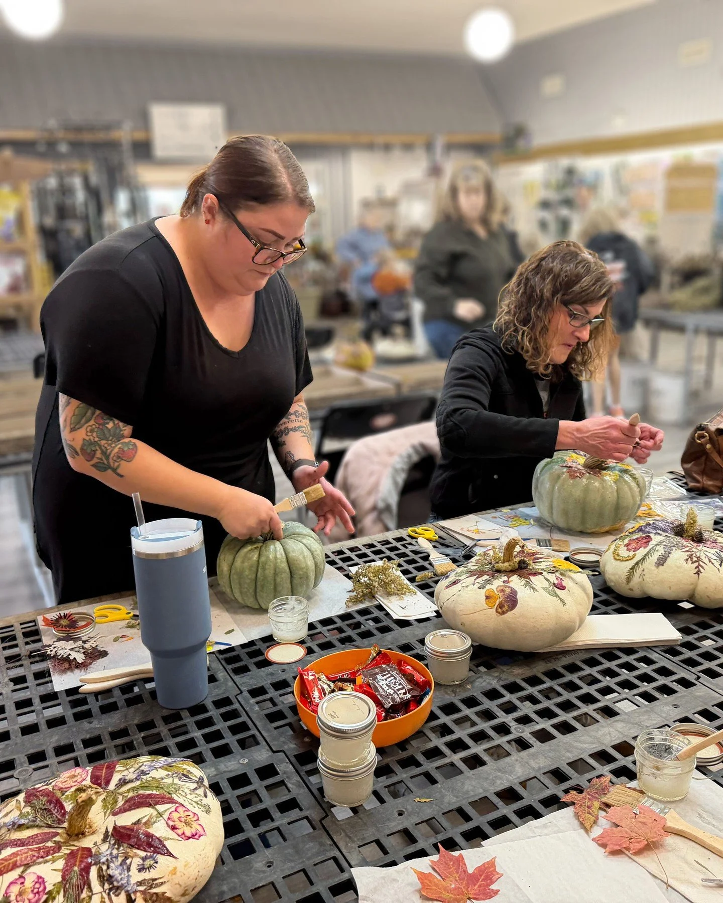 One more round of pressed flower pumpkins! Our first session was so much fun, we're doing it again this Saturday, October 24, at 10am. Choose a Hoerr homegrown pumpkin, then add real pressed flowers and leaves to create a natural work of art. The cos