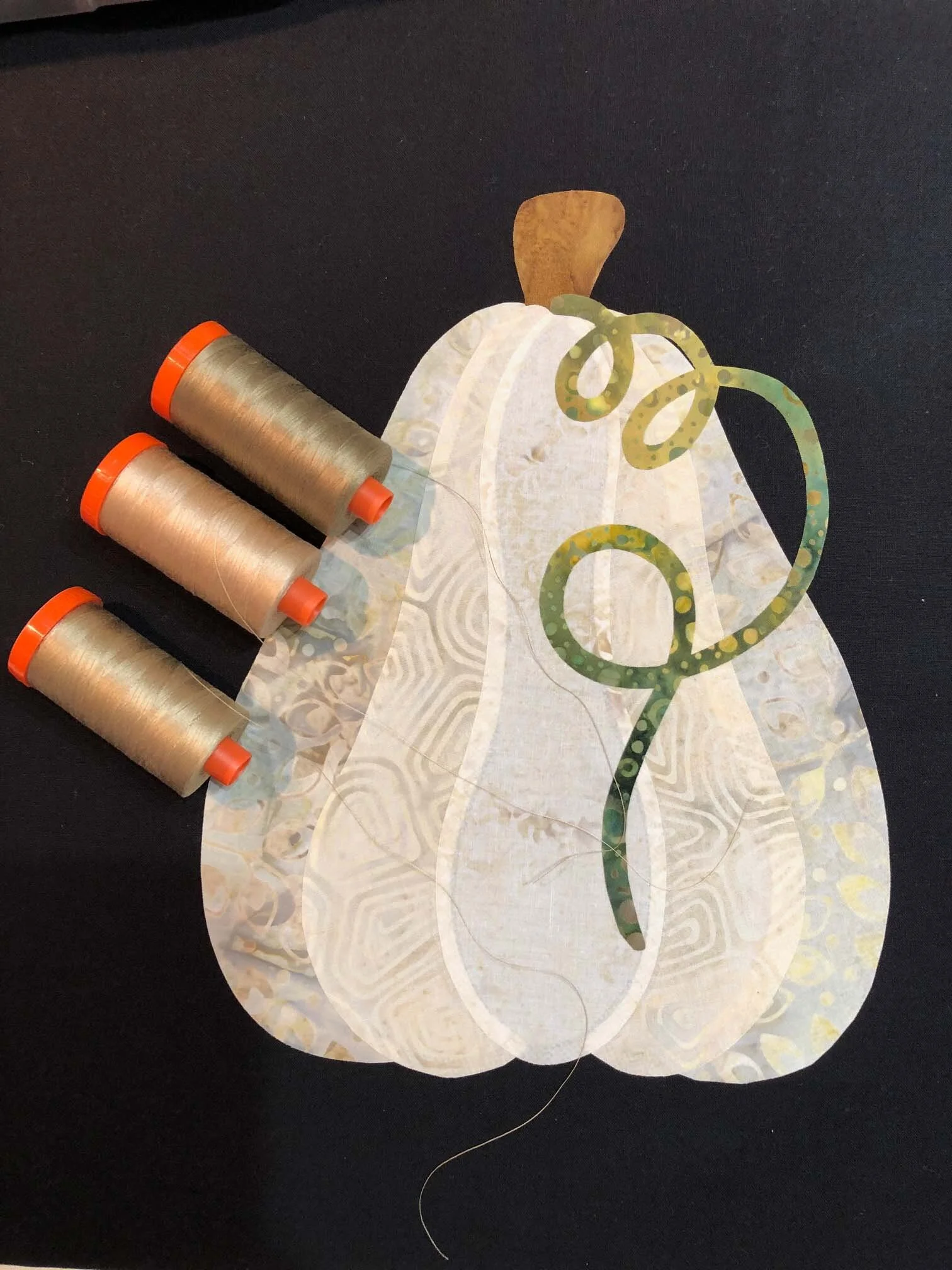 Choosing the perfect shade of Aurifil thread.