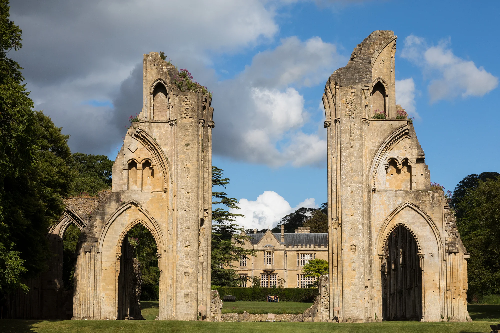 Glastonbury, the 7th century ruins are said to be the burial site of King Arthur and Merlin. Many people speculate that it was once the location of the Holy Grail.
