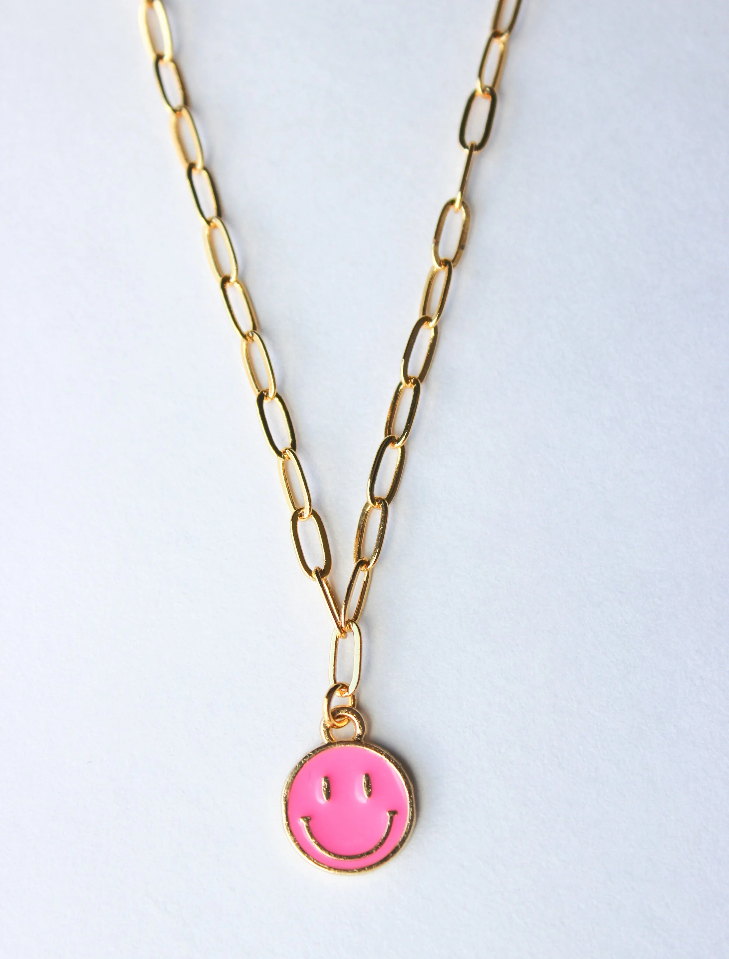 Pink Smiley Paper Clip Choker — Beaded 