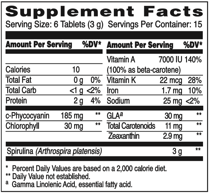 Spirulina Natural Tablets 180t — Earthrise Californian Spirulina
