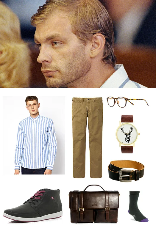 “I should have stayed with God. I tried and I failed, and created a holocaust.” Jeffrey Lionel Dahmer (1960 - 1964).ASOS - Shirt in short sleeve with breton stripe.UNIQLO - Men vintage regular fit chino flat-front trousers.River Island - Brown torto…