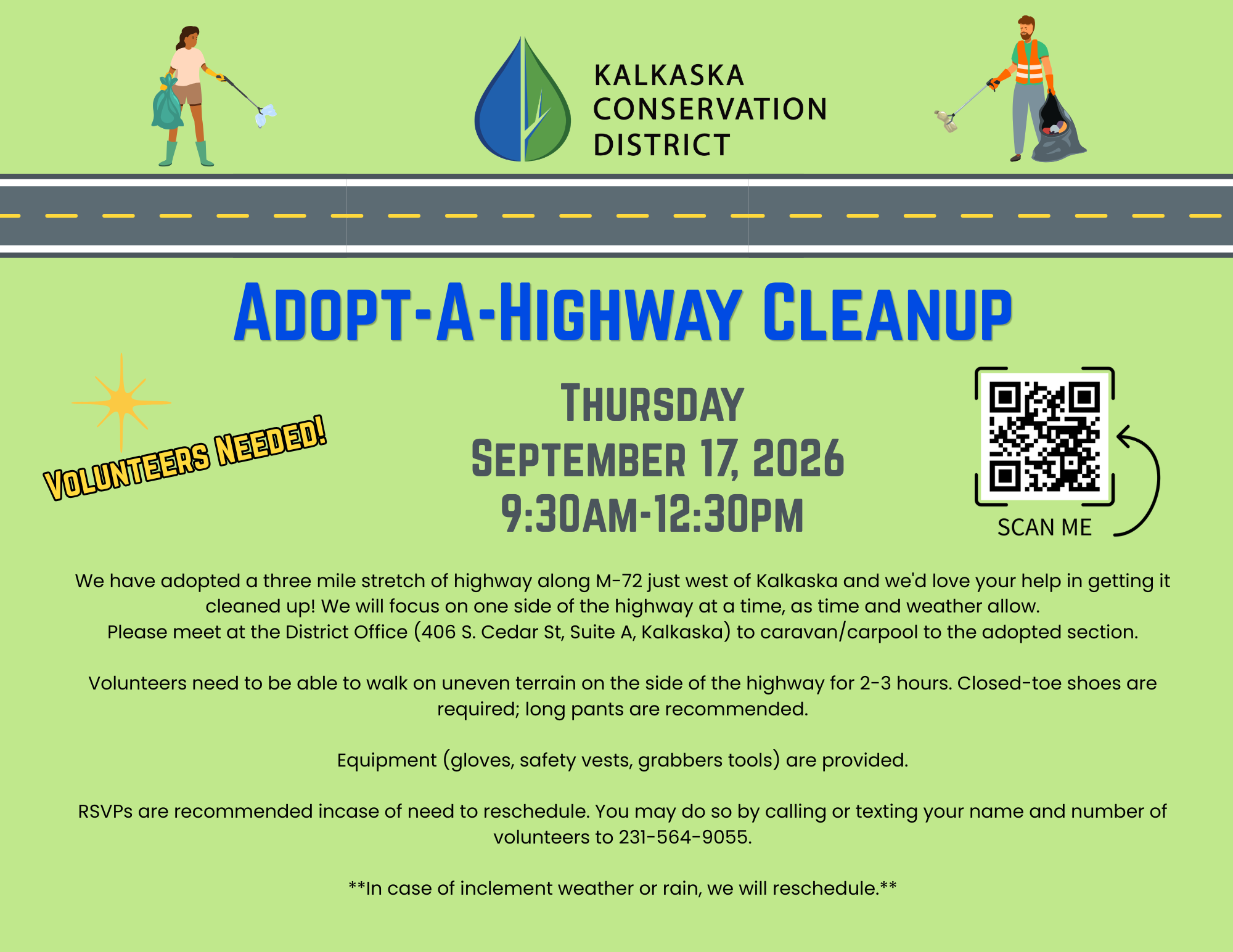 Volunteer with us for Adopt a highway efforts along M72 to keep our woods and waters clean.