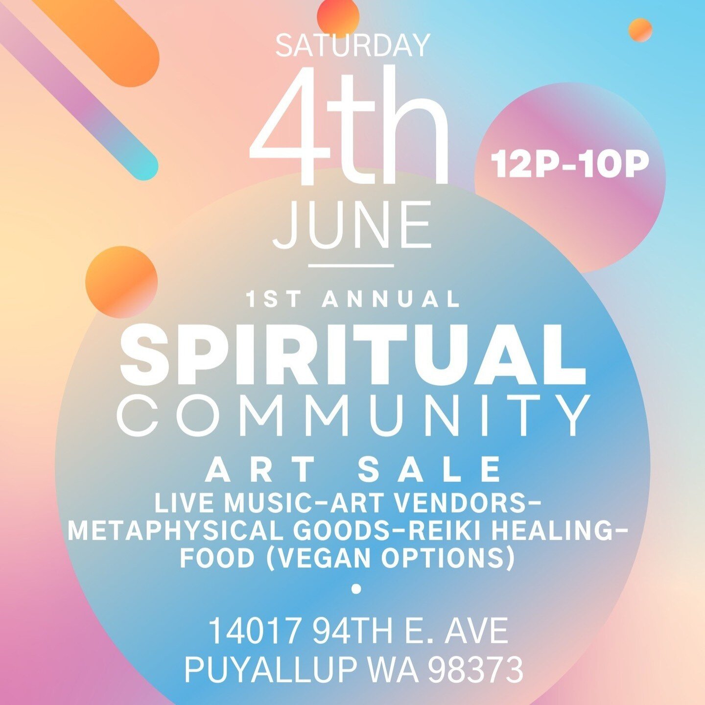 Super-excited to perform 🧑🏾&zwj;🎤on Saturday June 4th, 7:30pm at the 1st Annual Spiritual Community Art Sale event!

14017 94th E. Ave Puyallup, WA

#saturday #bthelyte #lyftoff321 #power2thepoetry #tacomaevents #Puyallupevents #goodvibes #support
