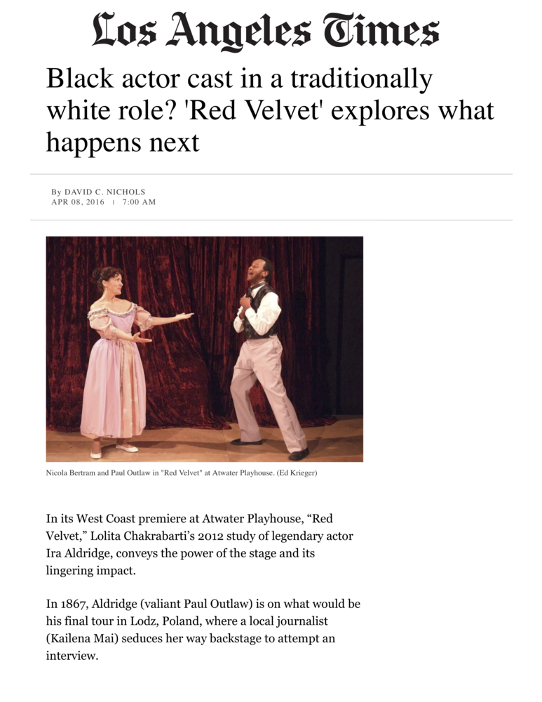   Review of the West Coast premiere of Lola Chakrabarti’s  Red Velvet   