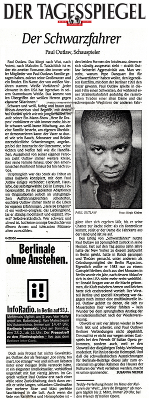   Article about Paul Outlaw and appearances in Berlin  