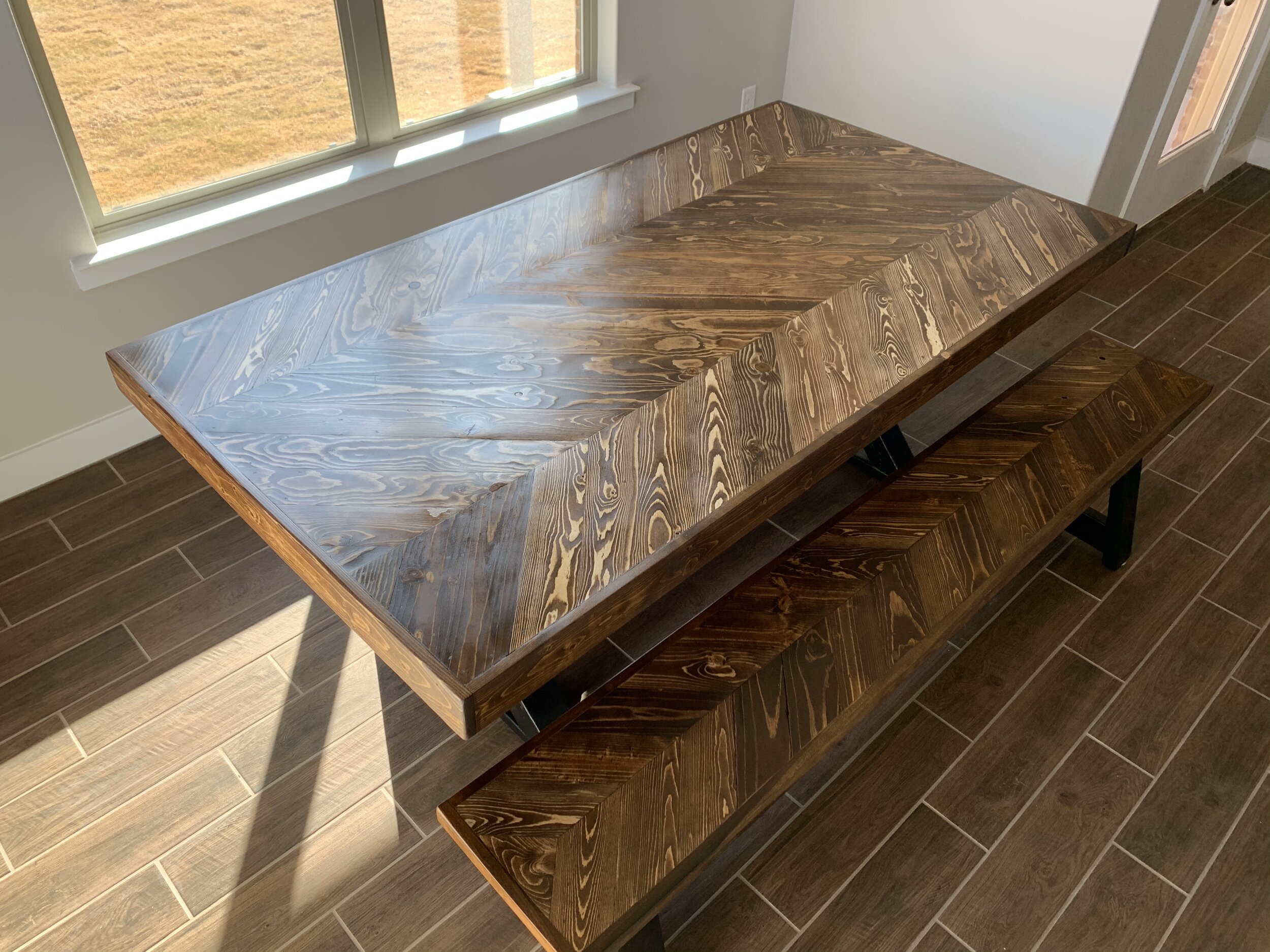 offset chevron design table with matching bench.jpeg