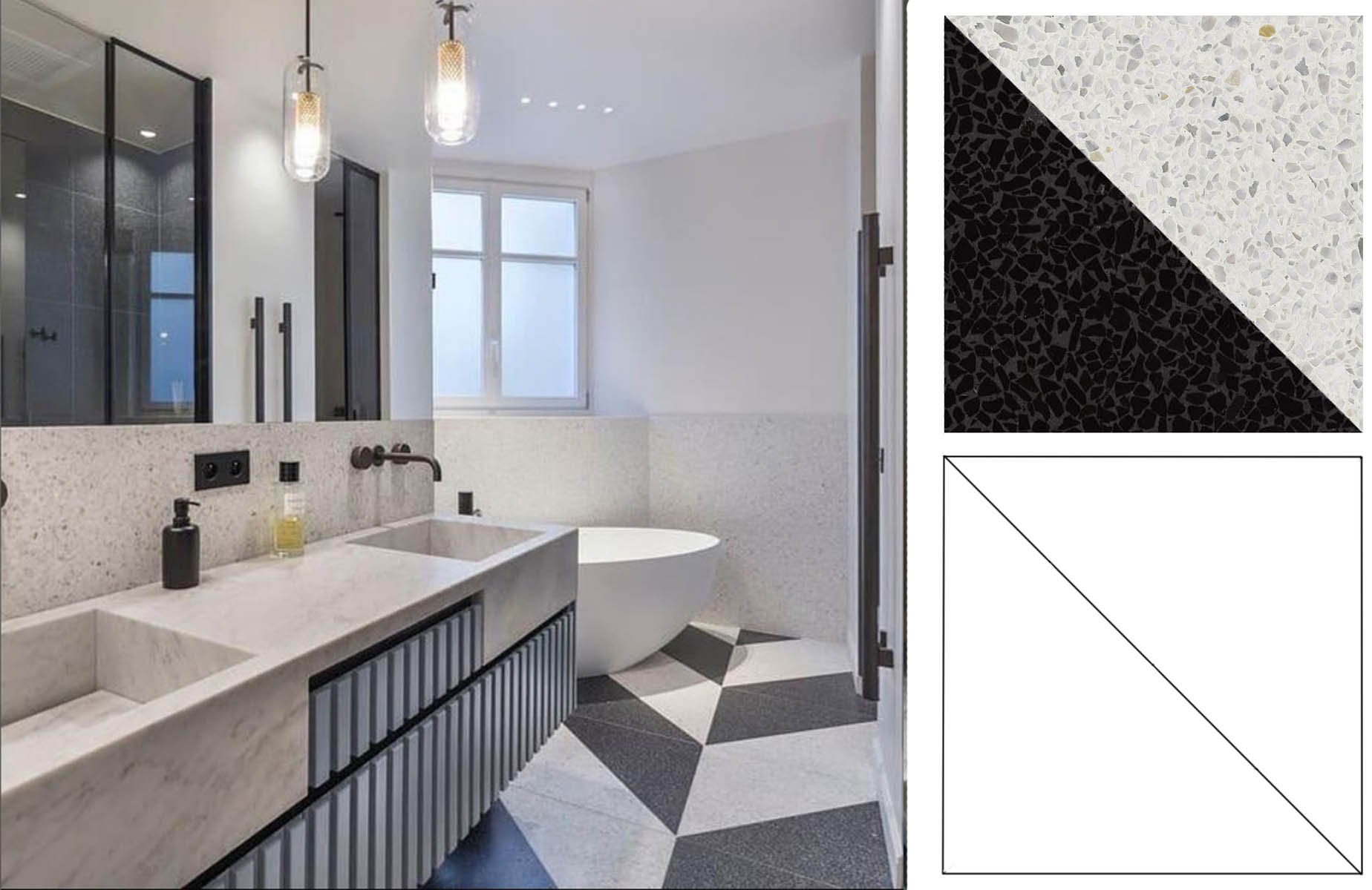TERRAZZO MODULE 'DIAGONAL' : BLACK and WHITE