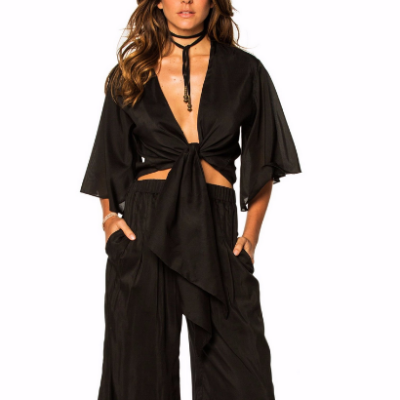 Sunny Black Wrap Blouse