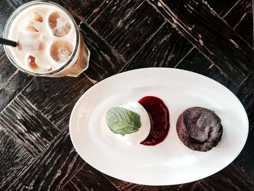 My chocolate Fondant & and Iced Coffee latte at Olivia Tjuvholmen