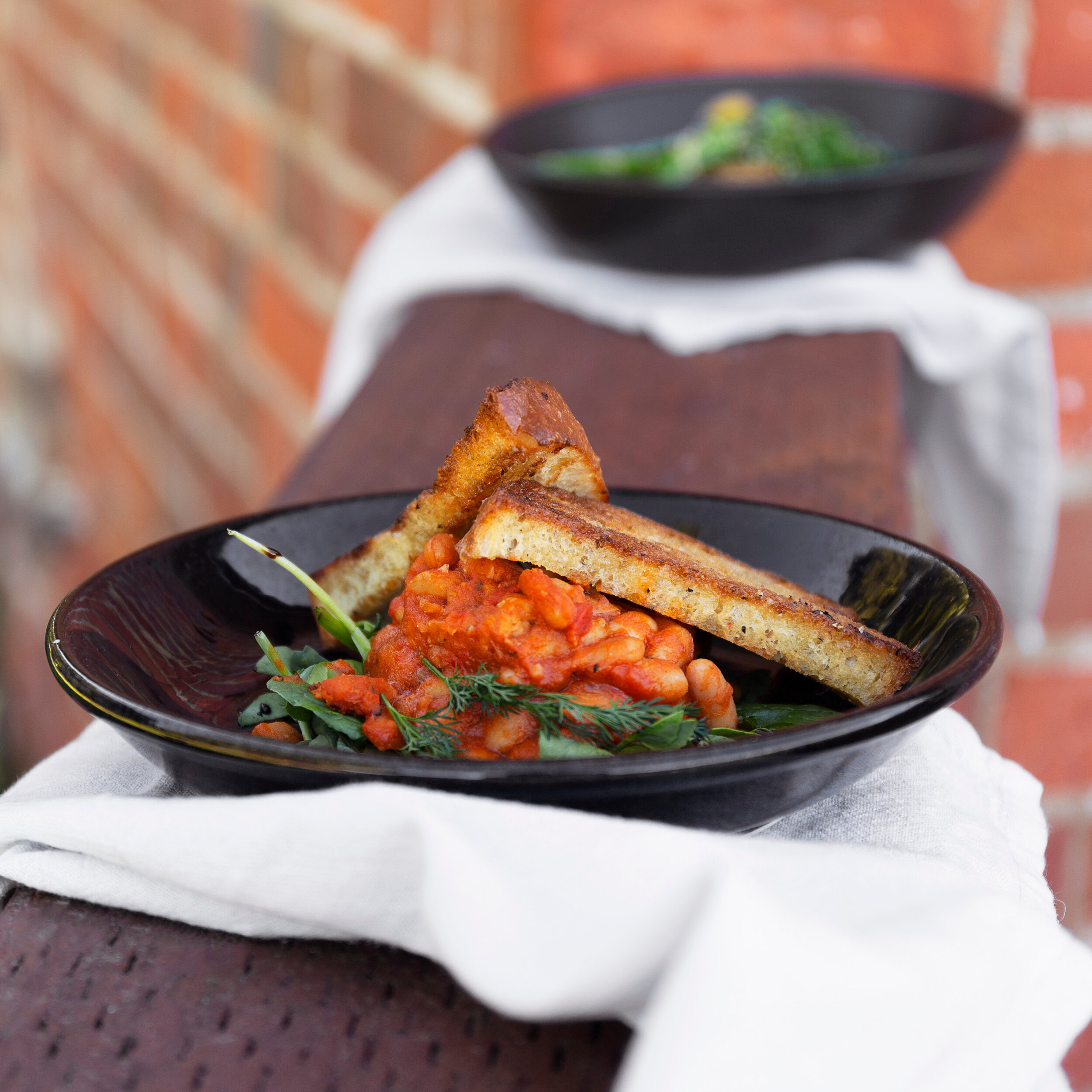 Spanish White Bean Stew, Crisped Turkish Bread, Balsamic, Spinach - Vegan