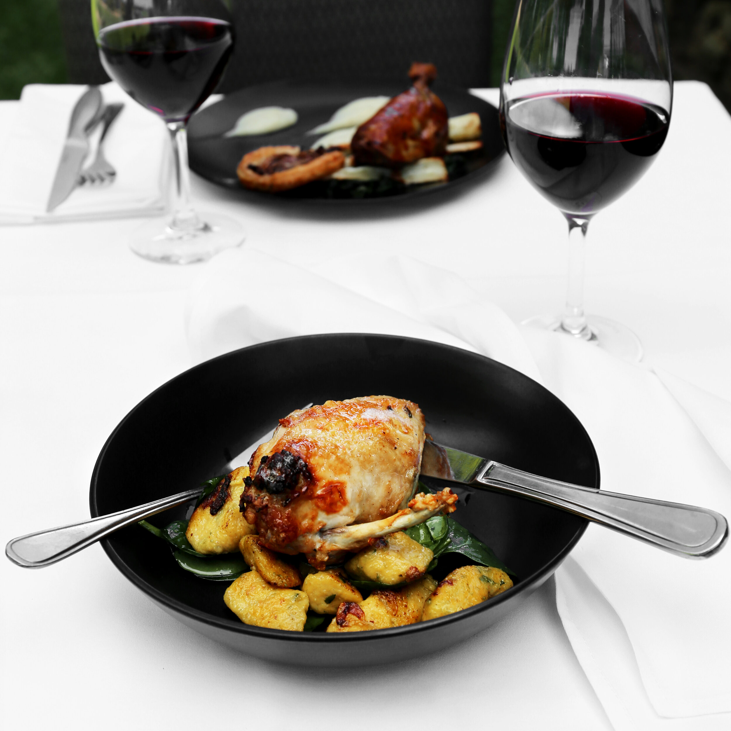 Sage Stuffed Chicken Supreme, Pumpkin, Fetta, Potato Gnocchi, Peas, Jus