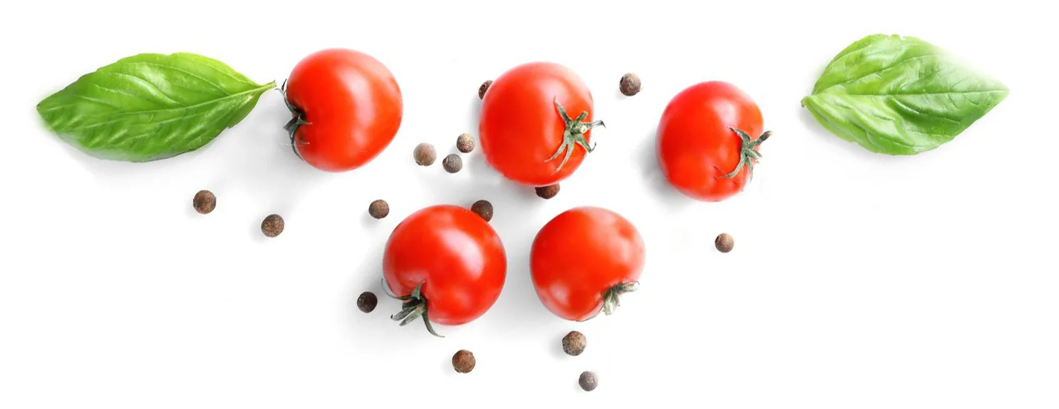 96951590-fresh-tomatoes-and-basil-leaves-on-white-background-top-view.jpg