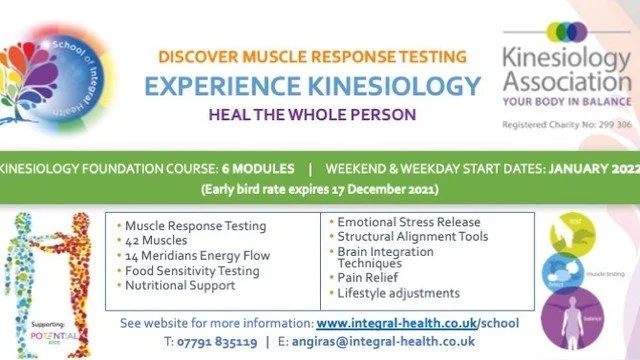 Early bird price ends this Friday - get in touch for more information. 

Interested in healing yourself and others? Looking for a new purpose and a new direction - learn Kinesiology!
Kinesiology is a powerful healing method, using muscle response tes
