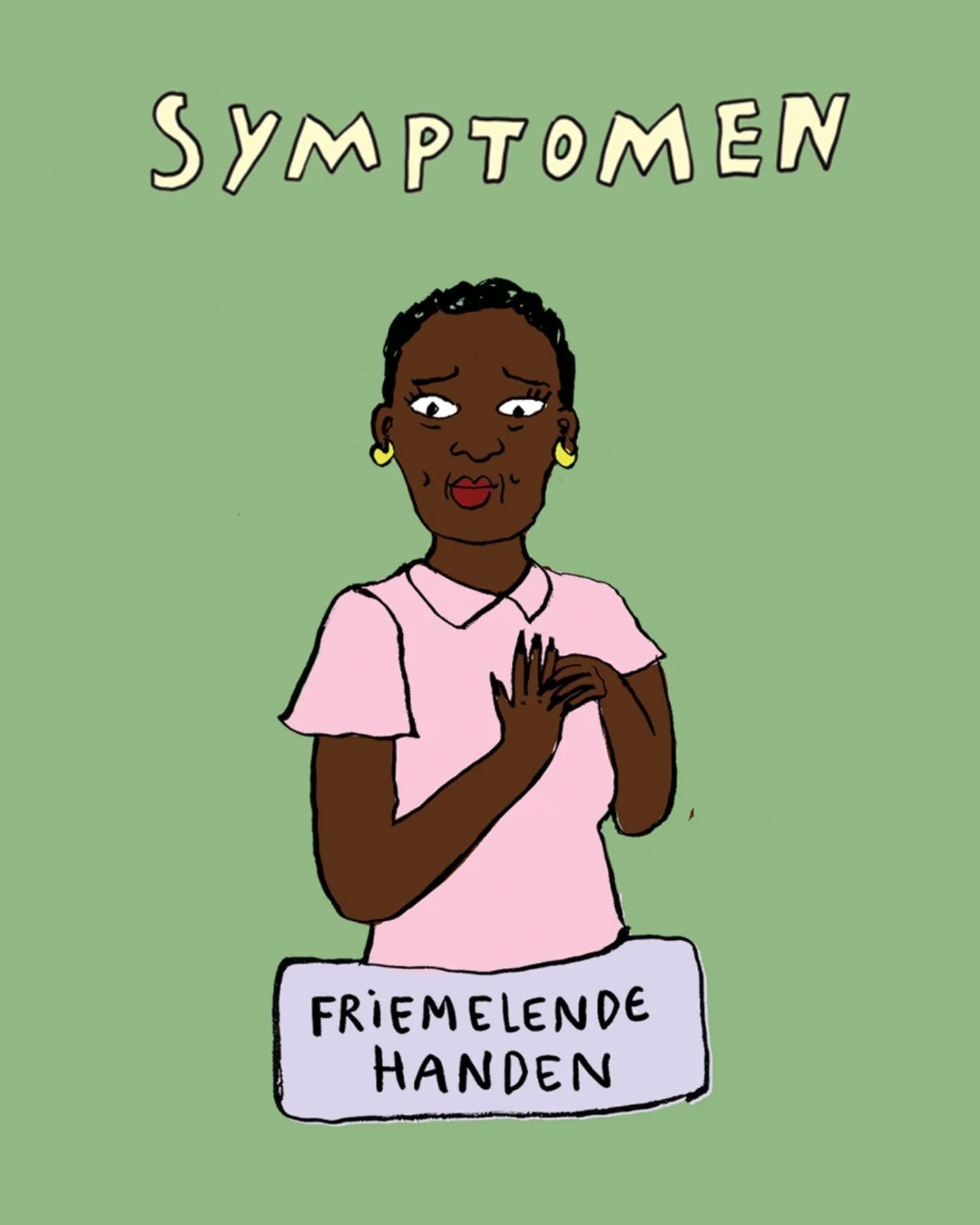 Mogelijke fysieke symptomen tijdens een ongemakkelijk gesprek, een illustratie uit het boek Ongemakkelijke Gesprekken Survivalgids: van vergadering tot familiefeest😬