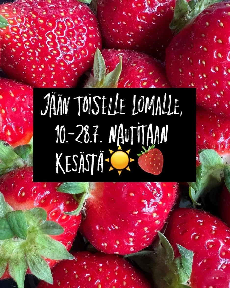 Kes&auml;lomani jatkuu torstaina 10.7. T&ouml;ihin palaan 29.7.🍓☀️ Aurinkoista kes&auml;&auml; kaikille! 🌸🫧🌸🫧🌸🫧🌸🫧🌸 🍓🍓🍓🍓🍓🍓🍓🍓🍓🍓