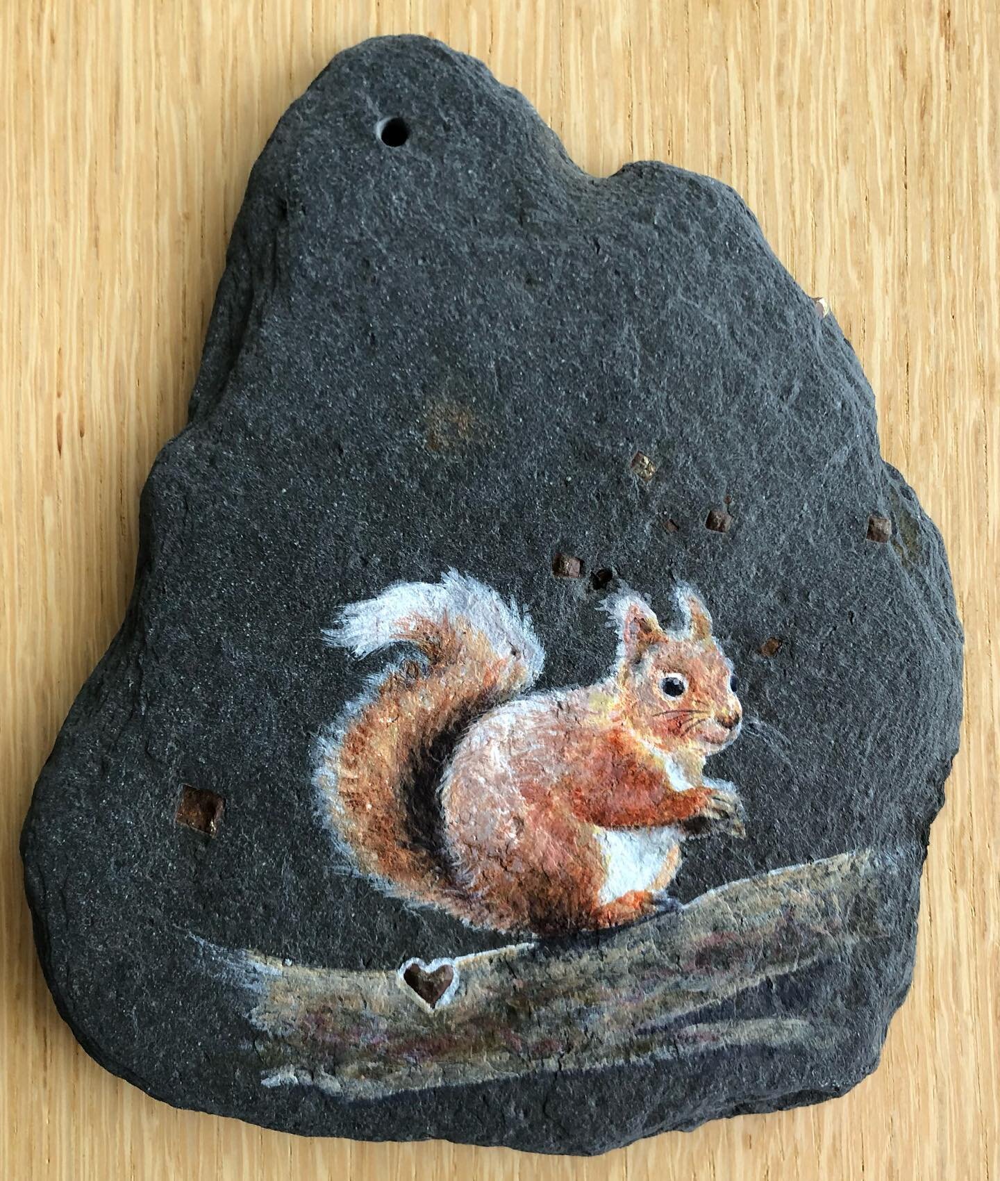 An affordable wee gift for someone special&hellip;hand-painted on found slate. Available this Saturday at the Echt Daffodil Tea 2 - 4pm in the Echt Community Hall, Aberdeenshire.  #redsquirrel #paintingonslate #aberdeenshire #wildlife #nature #handma
