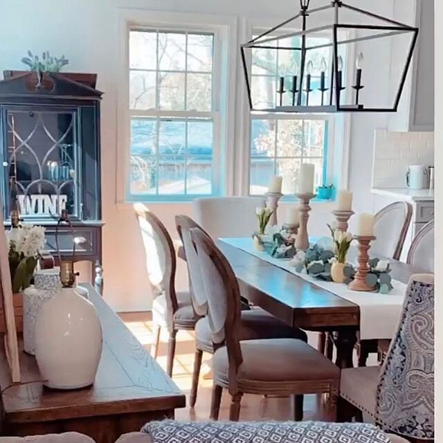 Another great client with great taste! Loving how @homeatglenmoreblue decorated her dining room with the beautiful black cabinet she found at The Barn! Wouldn&rsquo;t you love to have a meal here?