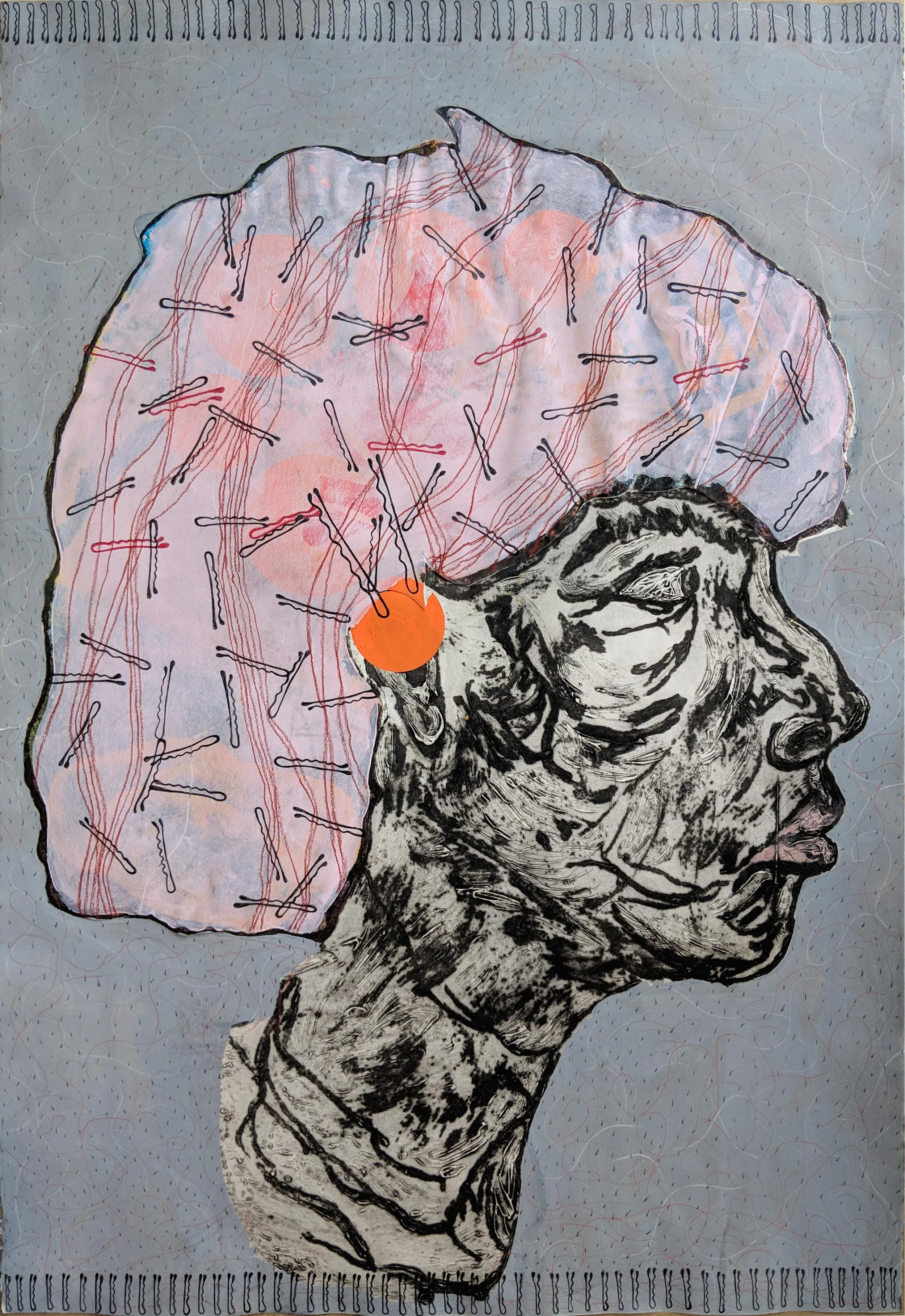  Collagraph Print, acrylic, oil, graphite. 