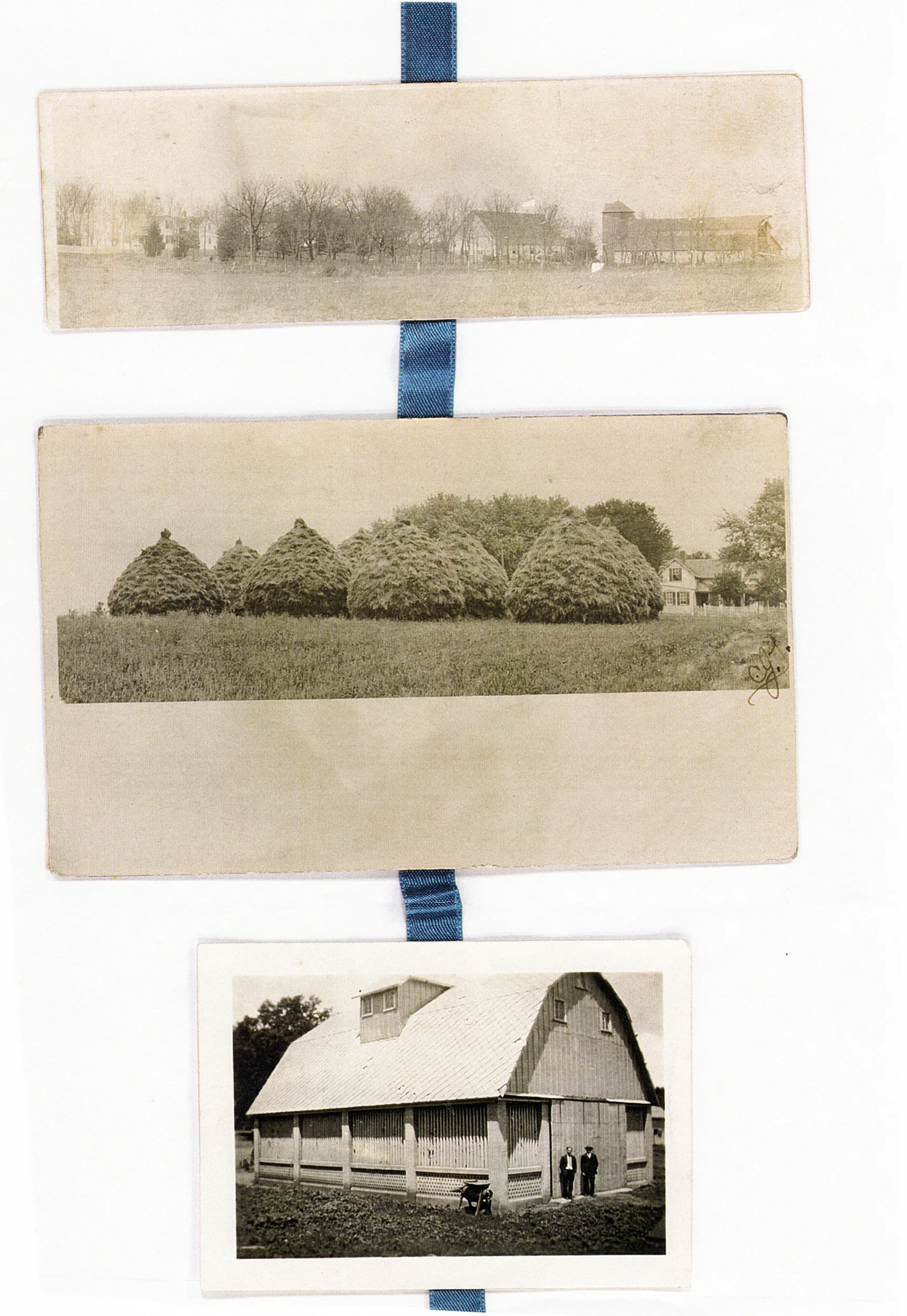 Top: view of Follinglo farm from the Southeast Middle: Bales of hay on Follinglo farm Bottom: Follinglo corncrib