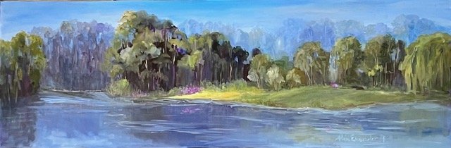 Lake Mohegan by Alix Evendorff, Oil, 20x60, $1800