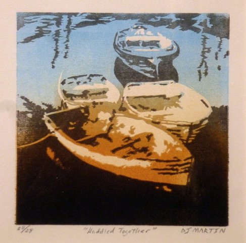 Huddled Together by Doug Martin, Woodcut, 6x6, $400