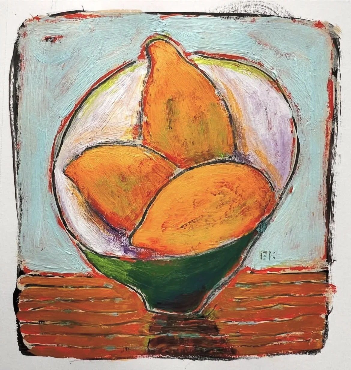 Bowl of Lemons by Edward Kosinski, Acrylic, 6x6, $350