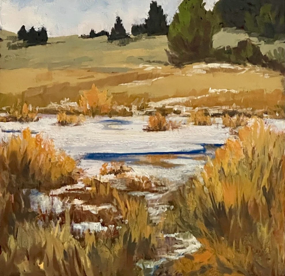 Thin Ice on Plum Creek by Karen Storm, Oil, 12x12, $700