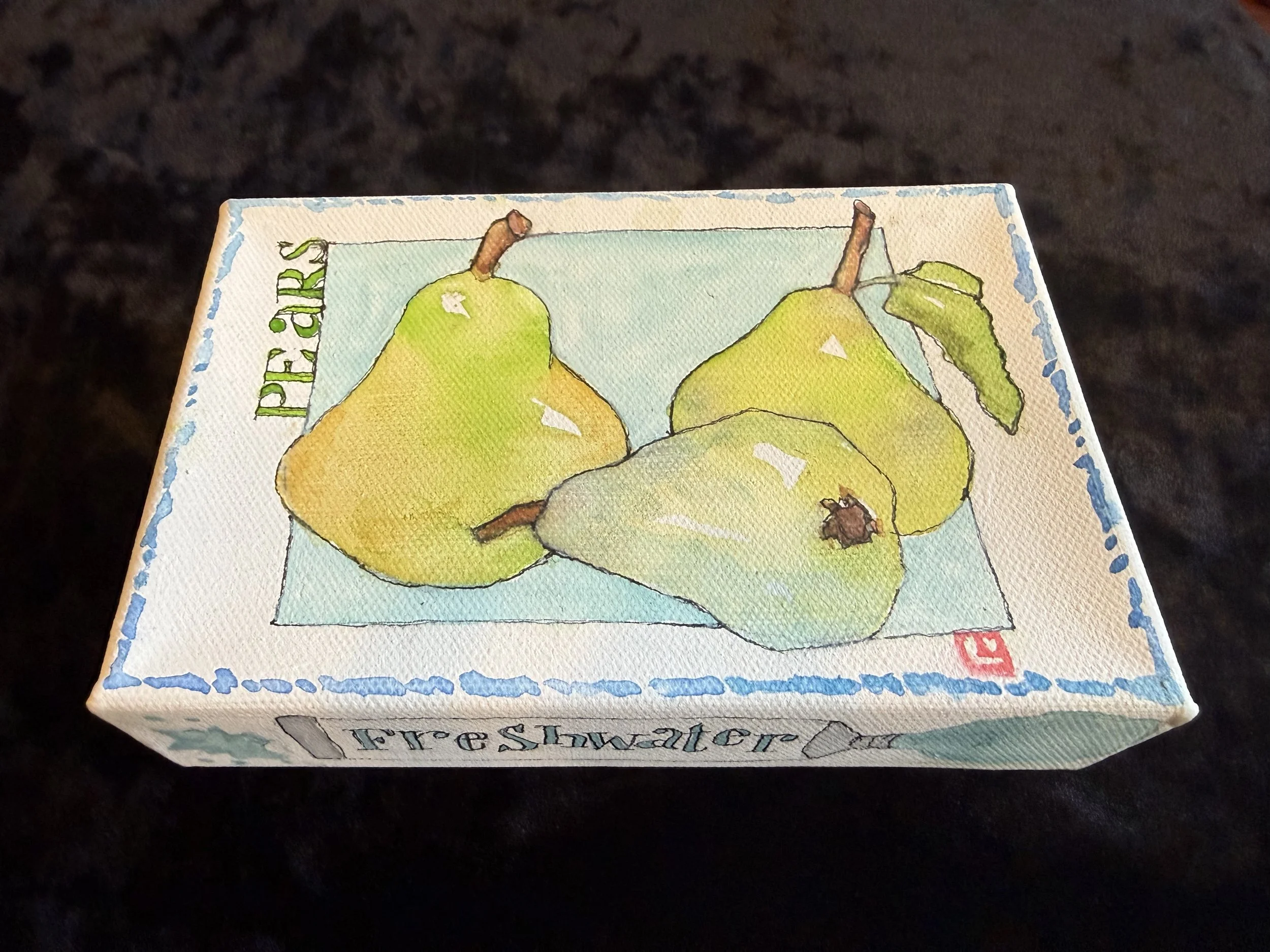 Pears by Linda Evans, Watercolor, 4x6, $75