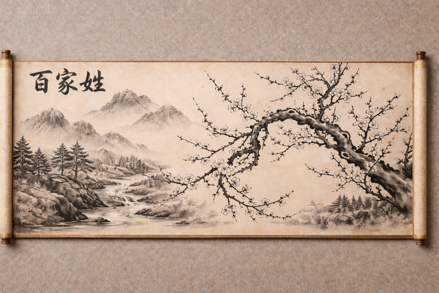Chinese ink wash landscape calligraphy painting