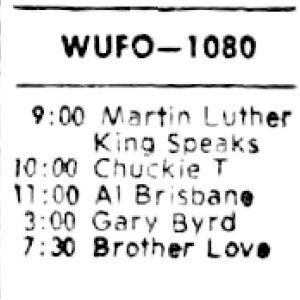 In the months following the assassination of Martin Luther King Jr. WUFO regularly broadcast his speeches, this schedule is from September 1968. (Buffalo Courier Express)