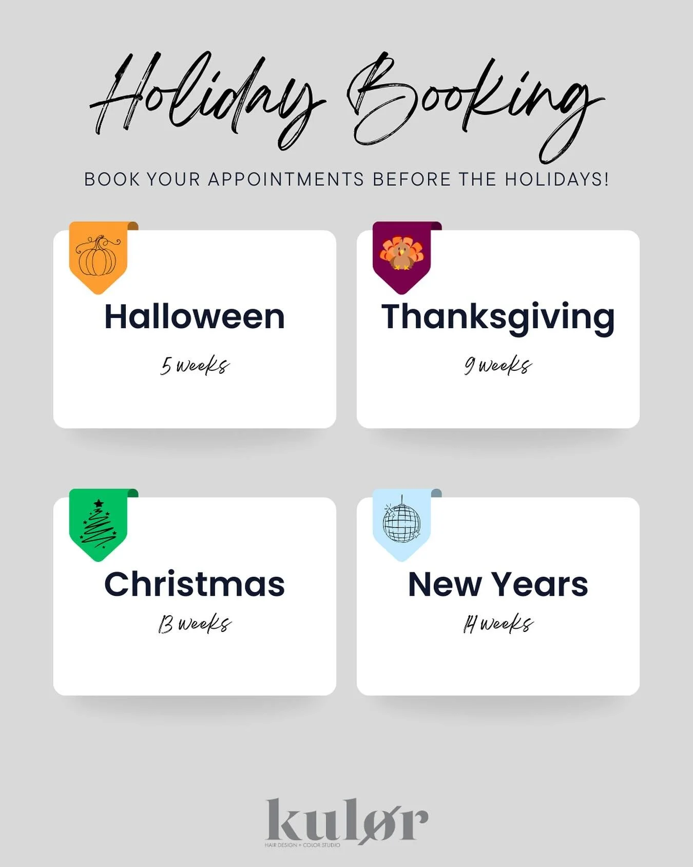 Make sure to get your appointments in. The Holidays are already booking up and we want you to have your Holiday ready hair! 

#kul&oslash;r #kulorsalon #logan #utah #utahhairstylist