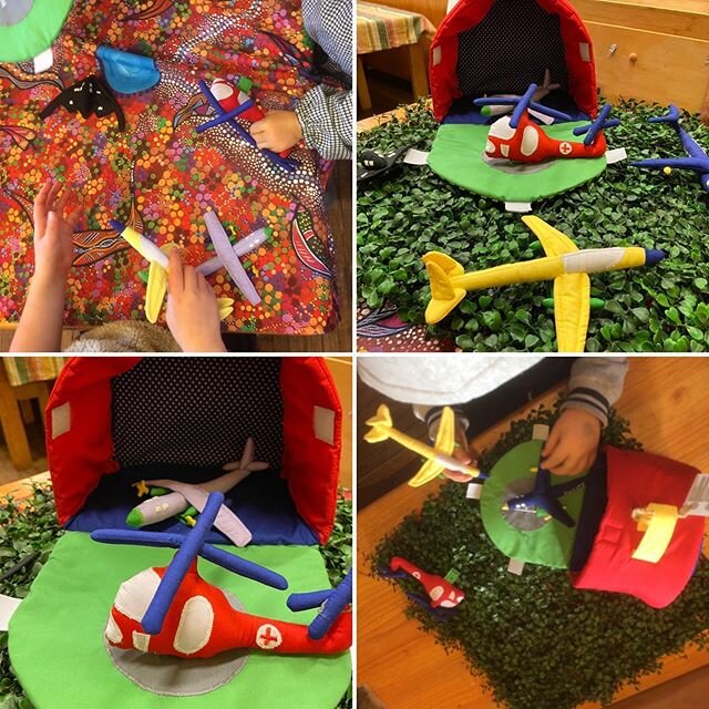 The children have been enjoying these little aircraft finger puppets, flying them in &amp; our of the hangar. we noticed how the different aircraft have differently-shaped and -sized wings.