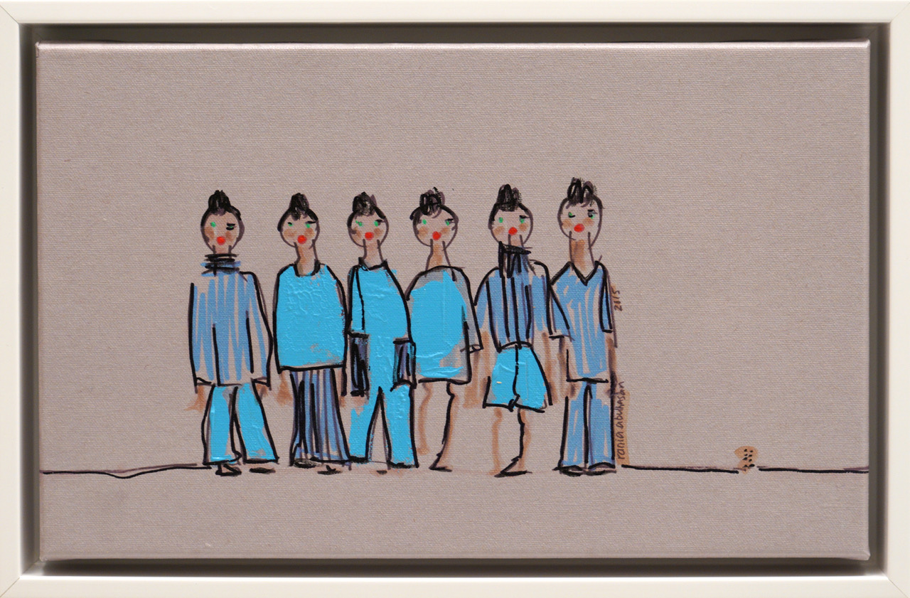 “Wednesday Gathering” - Mix Media on canvas. 45 x 27 cm “The Gathering Series” are pieces that where created while exploring the human behaviour in a gathering setting and seeing beyond the facade. Spring 2015, Kuwait.