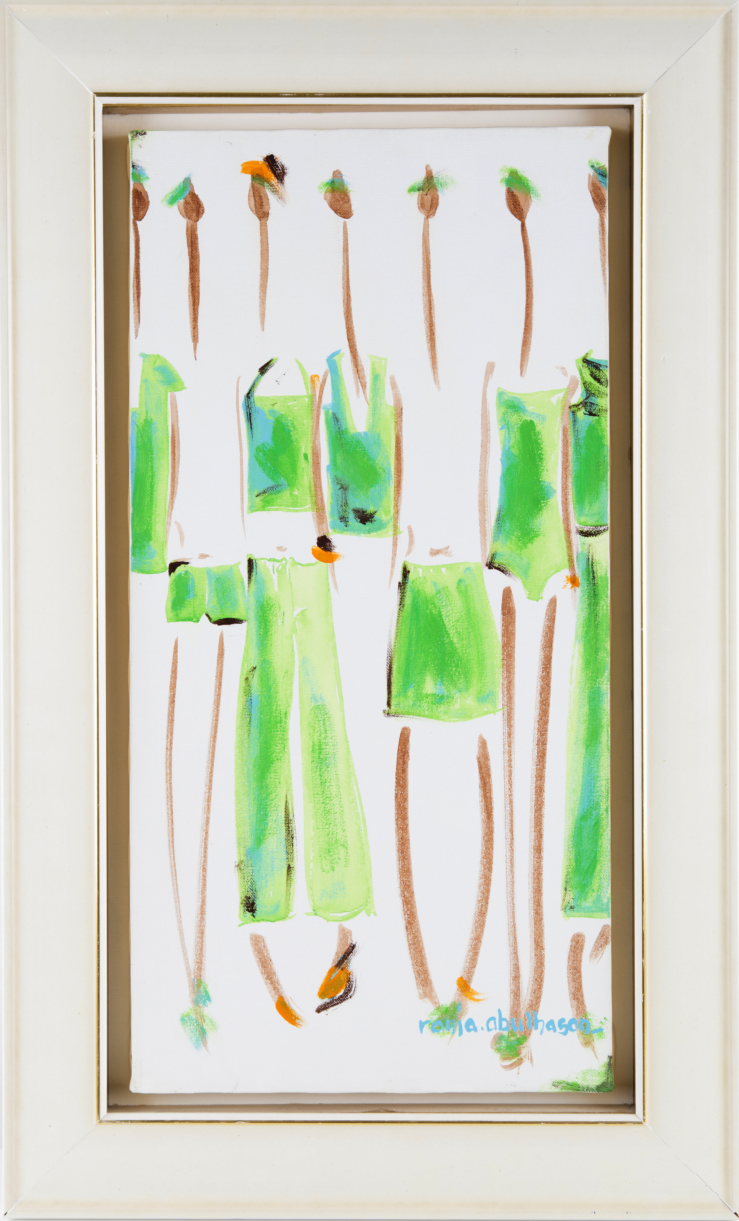    “Green”    -  3/10 pcs - Mix media (acrylice and gouache) on canvas. 25 x 51 cm   “The Cruise Collection was created at a very exciting and happy time in my life while I was working in Paris. I have a very fond memory of that period.”  