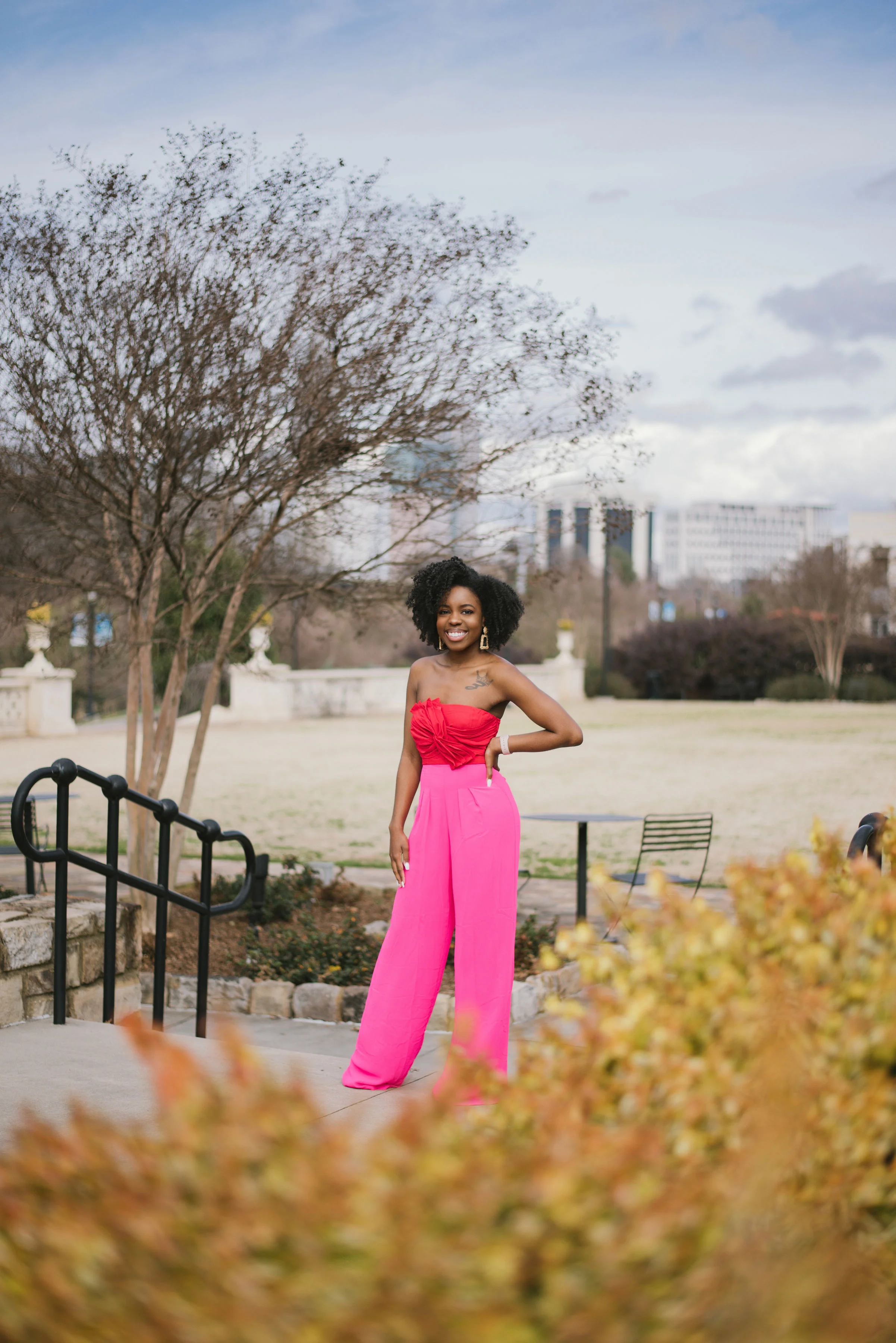 pink and red colorblock jumpsuit