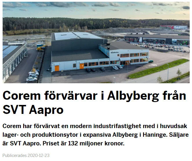 SVT Aapro säljer Kalvsvik 16:20 till COREM