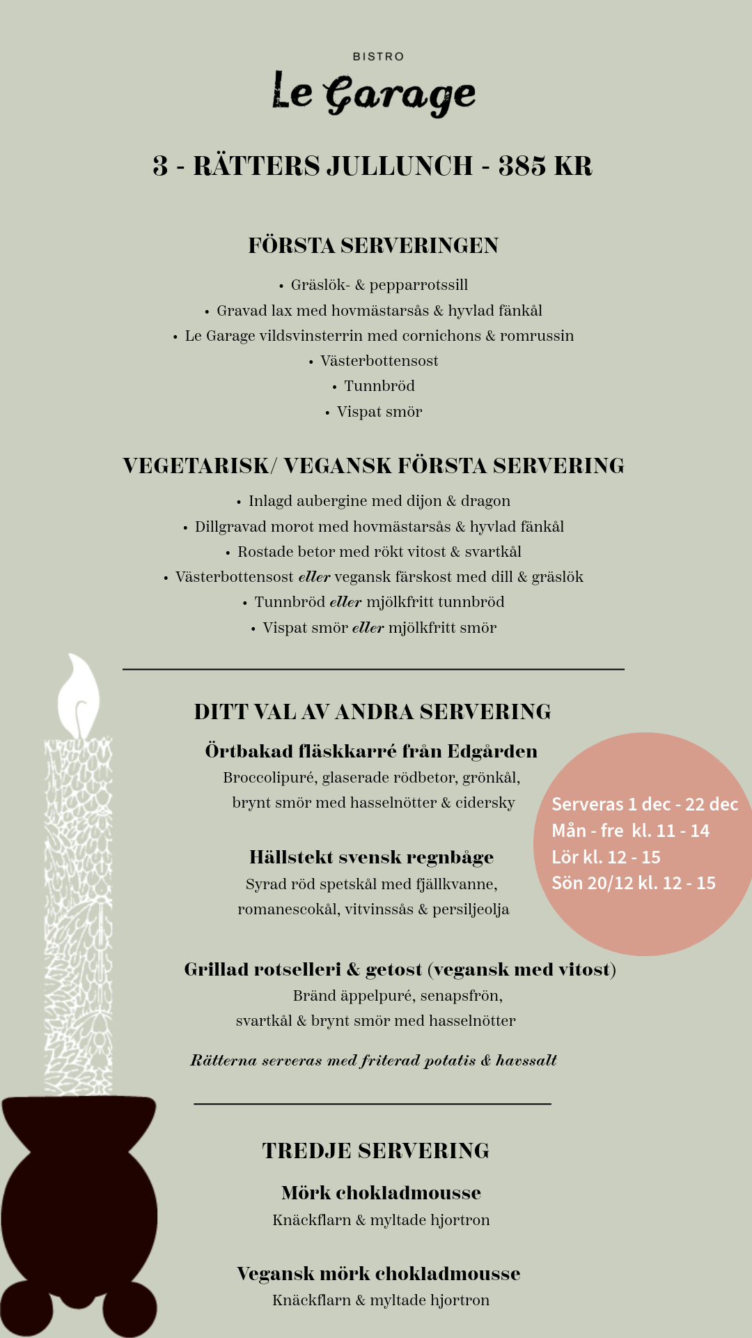 Jullunch bistro le garage restaurang Umeå