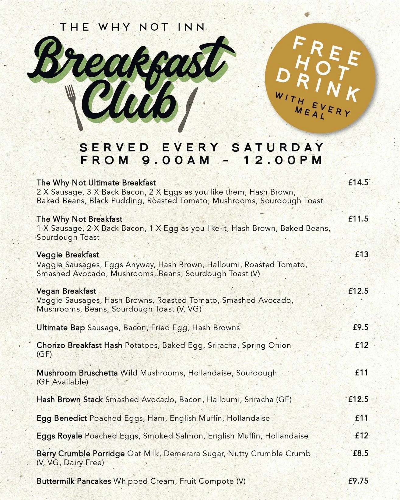 🍳🥓 The Why Not Inn Breakfast Club 🥓🍳

Saturday might just be our favourite day of the week at The Why Not Inn.

The grills are on, the bacon is thick and crispy, and the pub fills with that easy, laid-back weekend atmosphere.

Join us every Satur