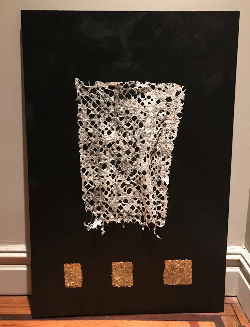Commission. Rice paper, glue, gold leaf, acrylic on canvas.