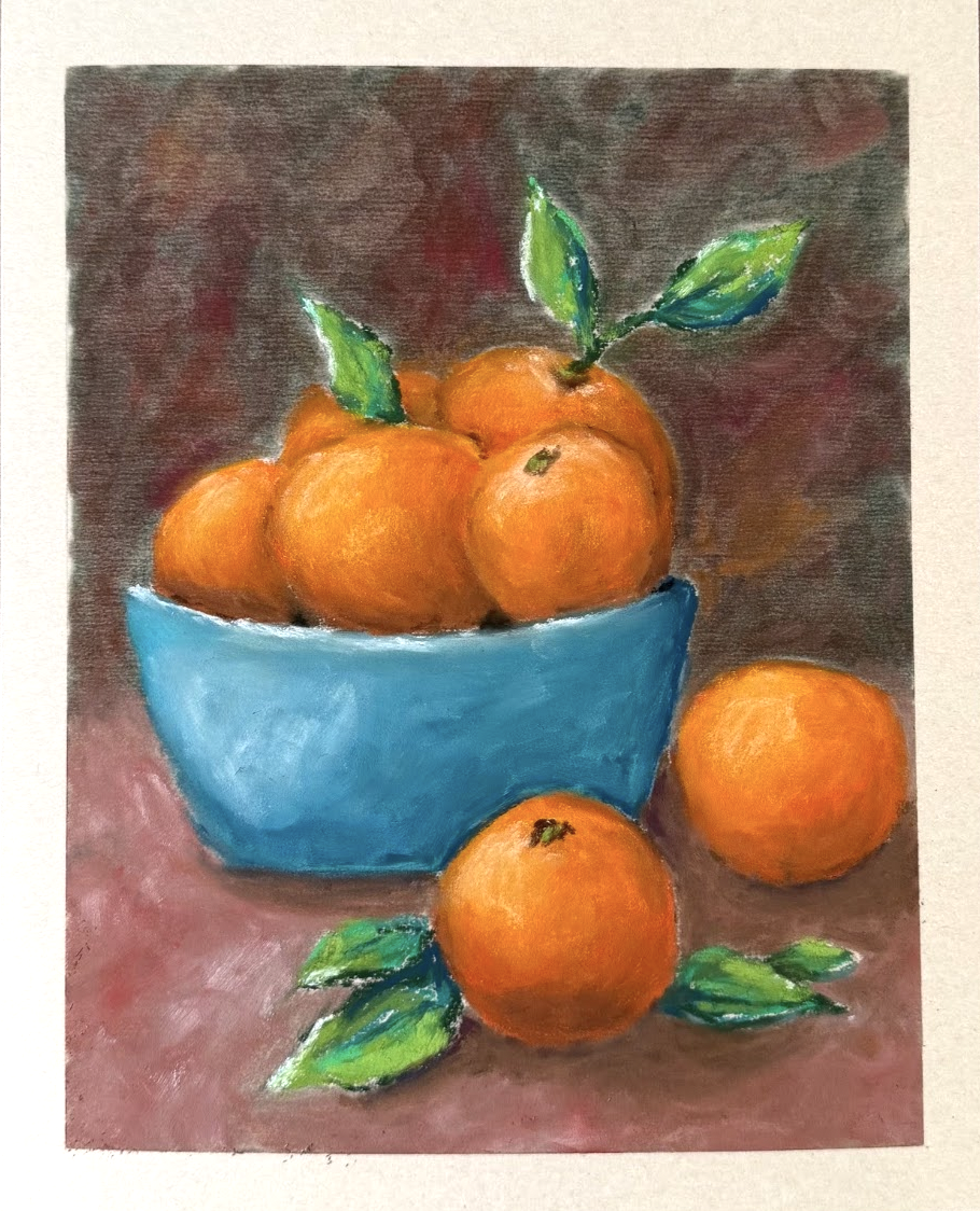"Oranges in Blue Bowl" - Pastel