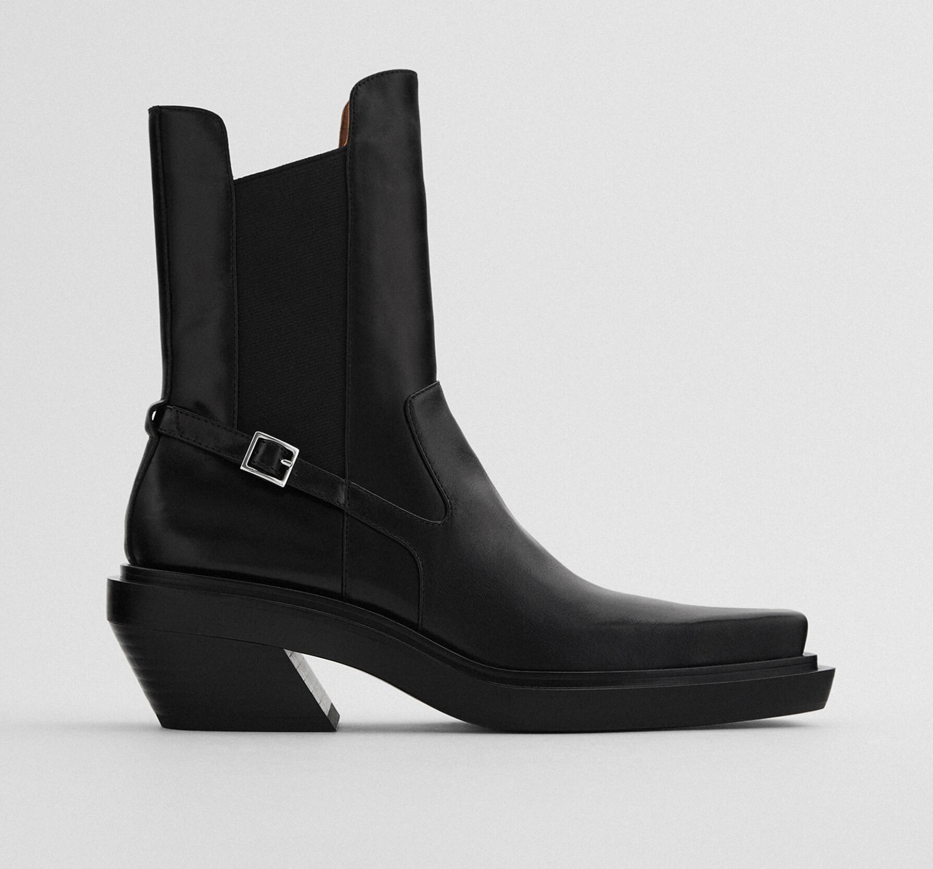 Heeled Leather Square Toe Ankle Boots