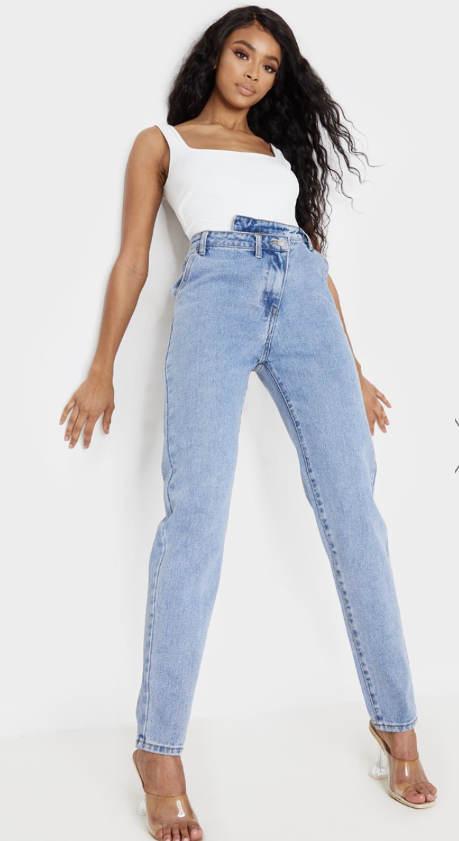 Light Blue Asymmetric Waistband Jeans