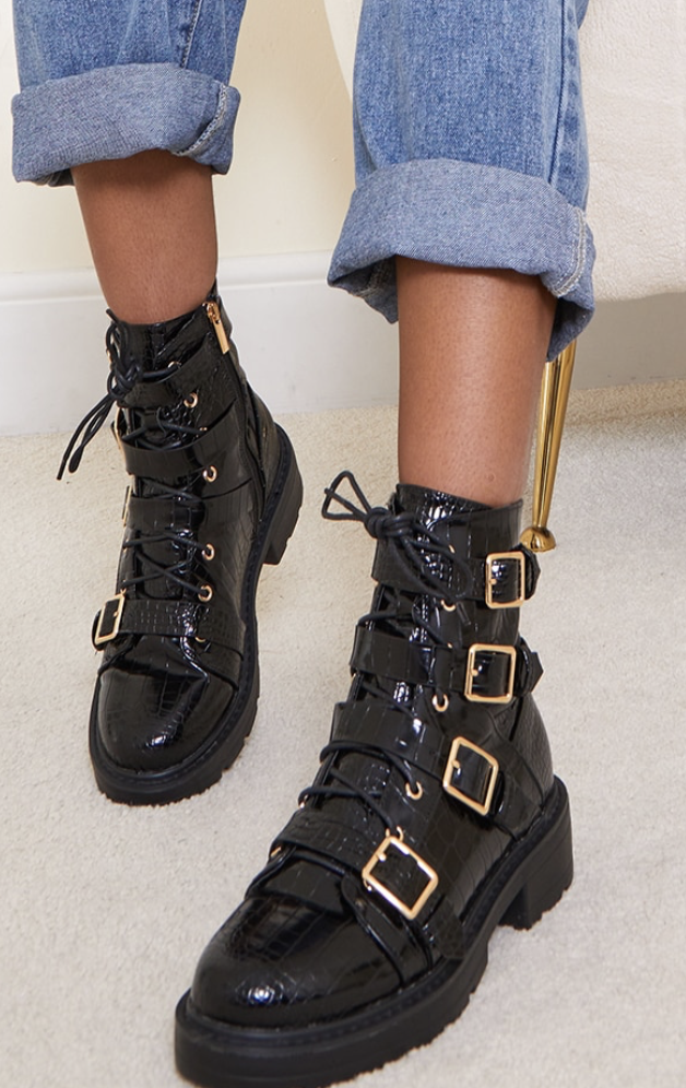 Black Croc Combat Boots