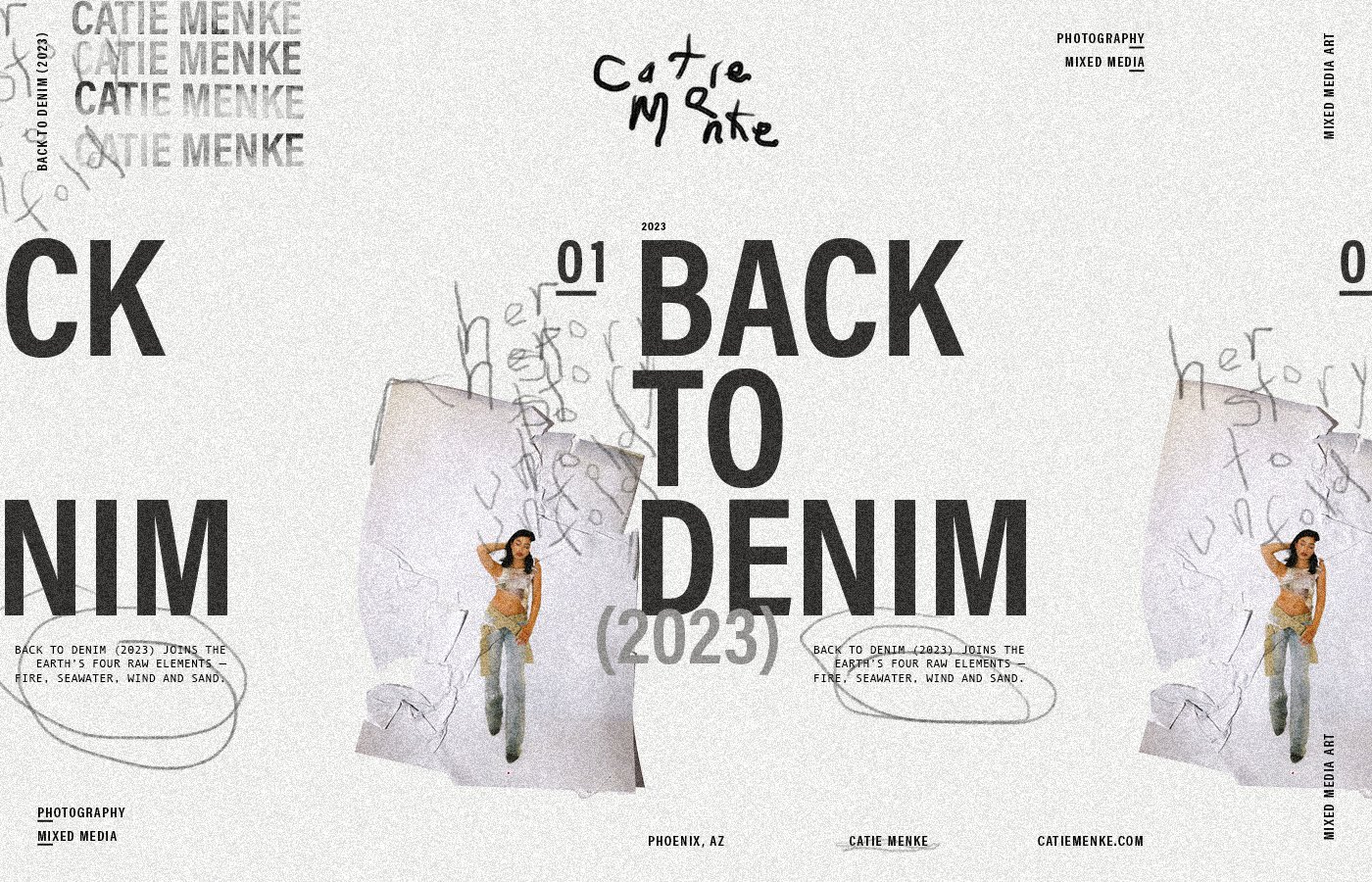  Back to Denim (2023) by Catie Menke, Phoenix, AZ, joins the earth’s four raw elements - fire seawater, wind and sand. 