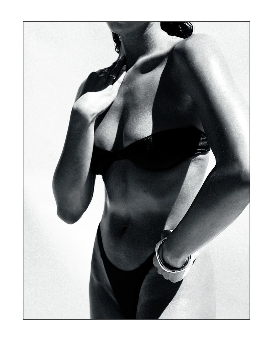Catie Menke Wilson's black and white editorial photo of modeling swimwear