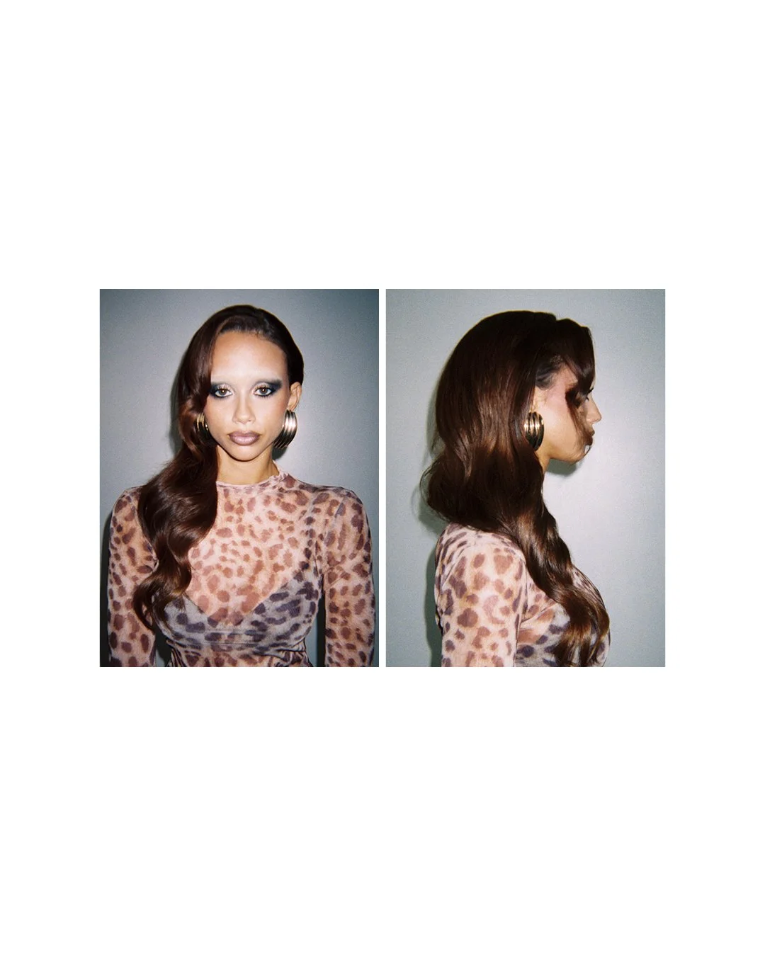 Beauty photographer Catie Menke's two-image collage of model in print shirt