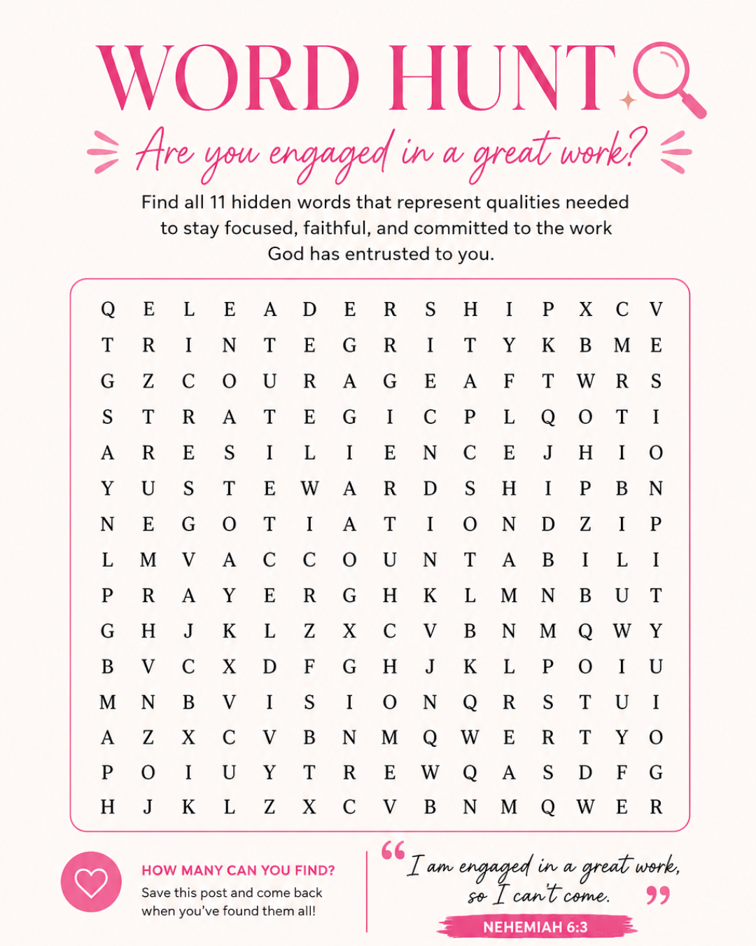 UNSCRAMBLE THE WORDS- Based on Nehemiah 6:3 – “A Great Work”