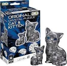 3-D Crystal Cat & Kitten Black