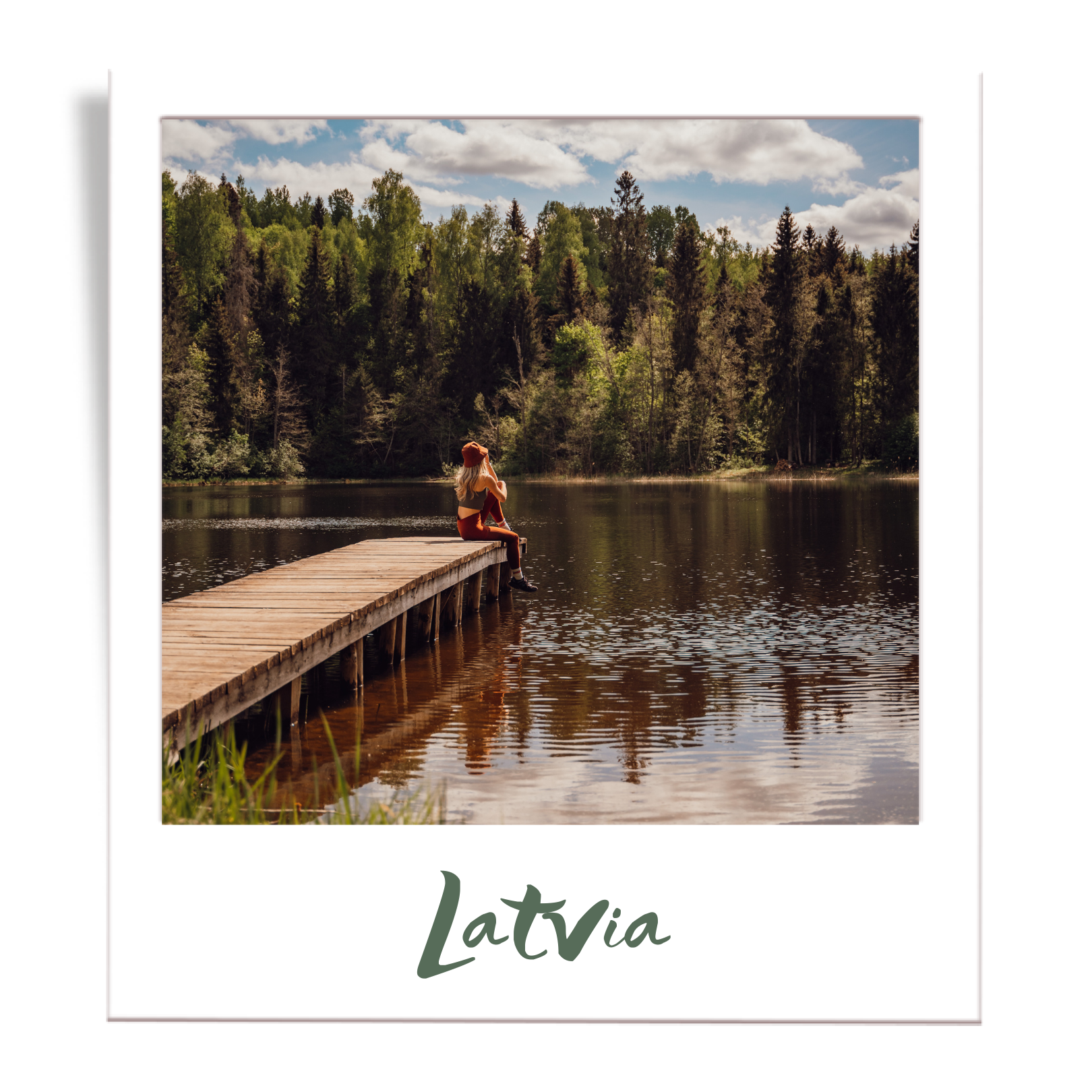 Girl sitting at a lake in Aluksne Latvia